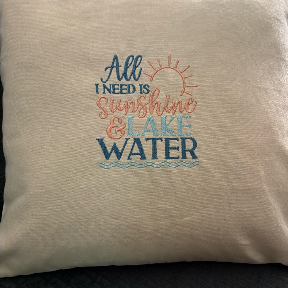 Embroidered Sunshine & Lake Water Pillow